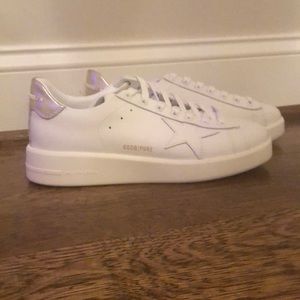 Golden goose white purestar sneakers with gold heel